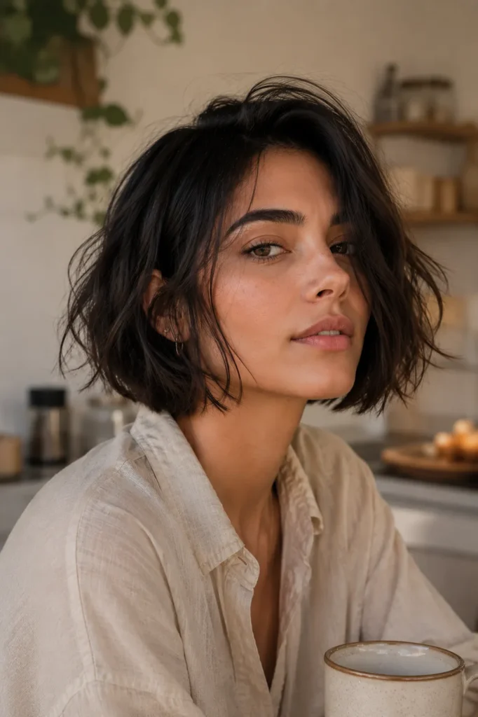 Short Bob Hairstyles for Dark Thin Fine Hair 11 9. The Tousled Undone Bob